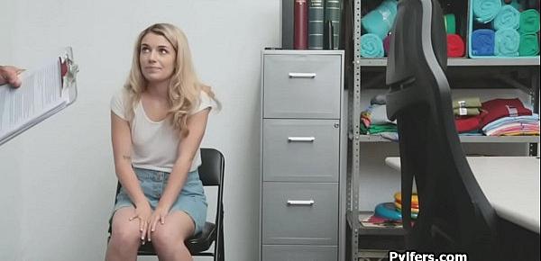  Caught blonde spreads wide on guards office desk